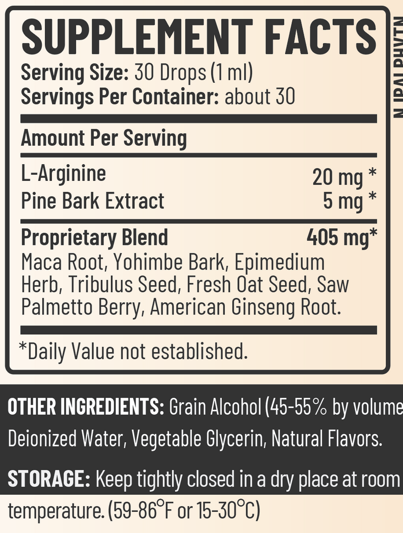 Male Tonic supplement facts